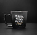 14 oz Solid Matte Black Stoneware Mug — Written Words Can Also Sing