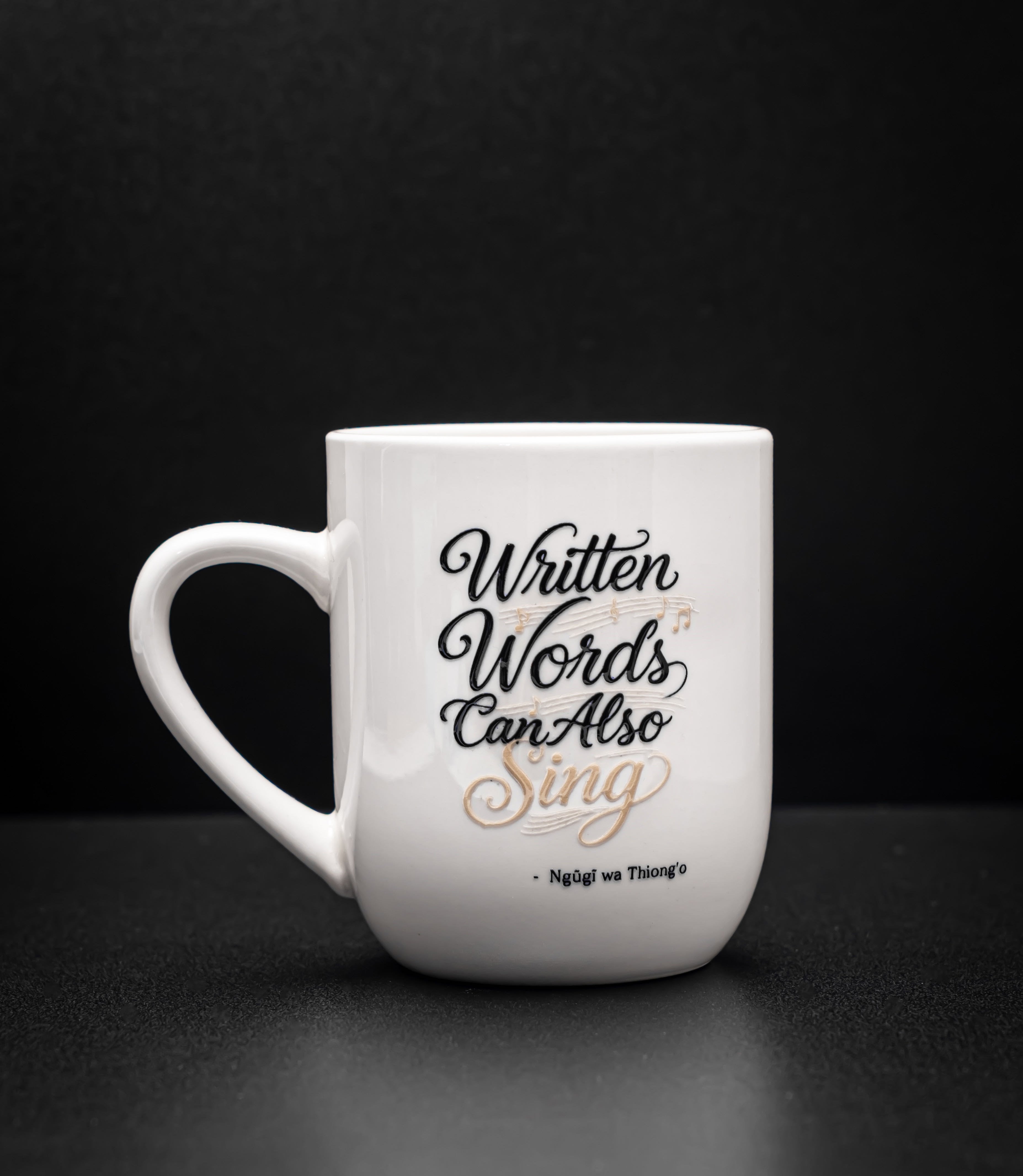 12 oz Glazed White Mug — "Written Words can Also Sing"